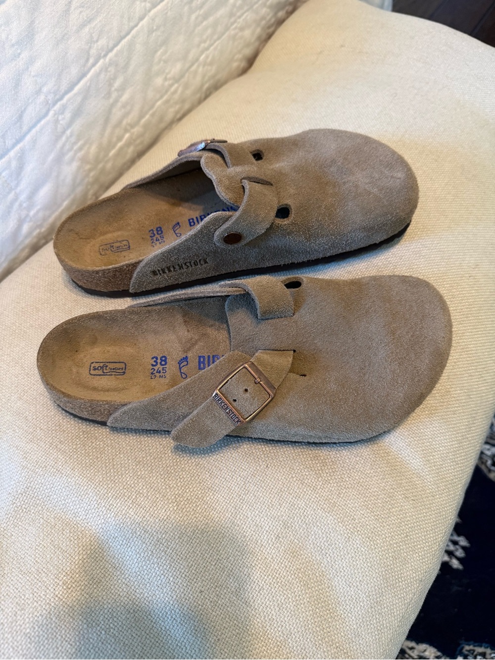 Birkenstock Boston Suede Clogs in Taupe, 38